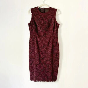 Judith & Charles Lace Sheath  Bodycon Midi Dress in Burgundy Size 10
